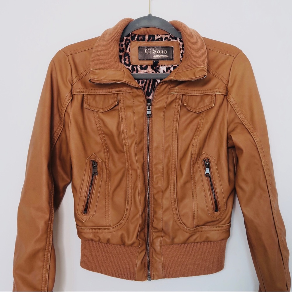 Ci Sono Tan Leather Jacket